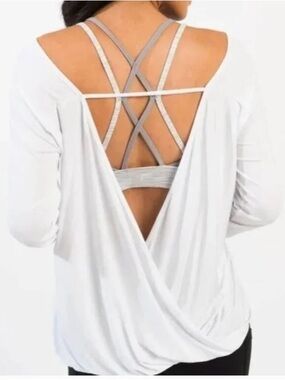 ZYIA White Namestae - Open-Back Long Sleeve Top with Draped Crossover